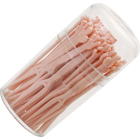 Lot de 50 fourchettes à fruits jetables, motif dessin animé mignon, 2 dents, en plastique, pour gâteaux, desserts et fruits. (1/5)