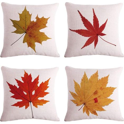Lot de 4pcs housse de coussin, housse de coussin feuilles d'automne, décorations d'automne taies d'oreiller de canapé, décor d'automne en lin de coton,