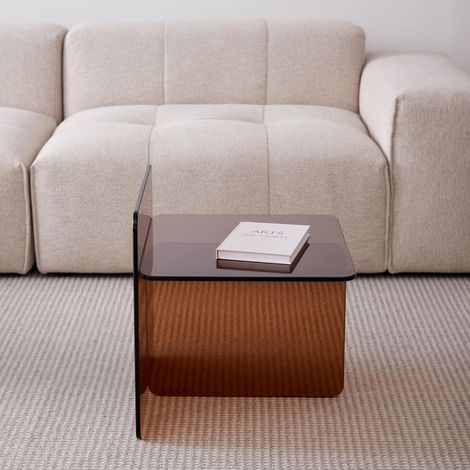 Table d’appoint en verre courbé marron trempé,table d’appoint transparente,table sofa (1/5)