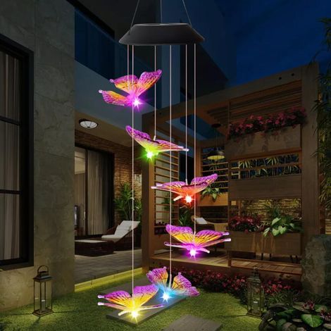 LED Papillon Solaire Carillon Éolien, Étanche Changement De Couleur LED Carillons, Carillon a Vent Exterieur, Fête des Mères Cadeau, Décoration Extérieure pour Terrasse, Jardin (1/5)