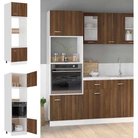 Armoire de cuisine à micro-ondes - Meuble de rangement Style Contemporain Chêne marron 60x57x207 cm BV131104 - BonneVie (1/5)