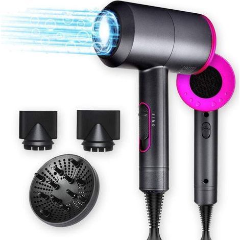 Sèche-cheveux professionnel à ions négatifs avec diffuseur. idéal pour les enfants. parfait pour les voyages. la maison et les dortoirs - noir. rouge. rose
