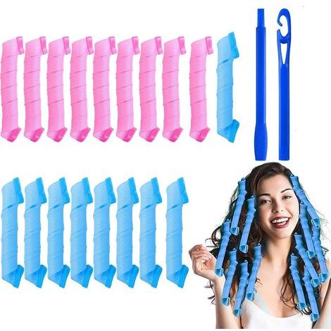 Bigoudi Bigoudis, 18-teiliges DIY-Set für magische Haarwellen, Locken, Spirallocken, hitzefreie Haarwickler mit Stylinghaken für Frauen, Mädchen, kurzes, mittellanges und langes Haar (1/5)