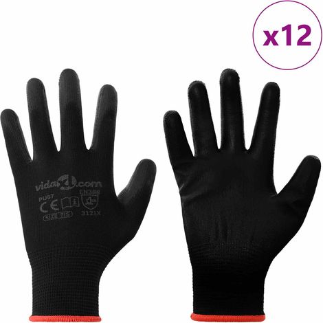Gants de Travail 12 pcs Noir 7 / S Polyester (1/5)