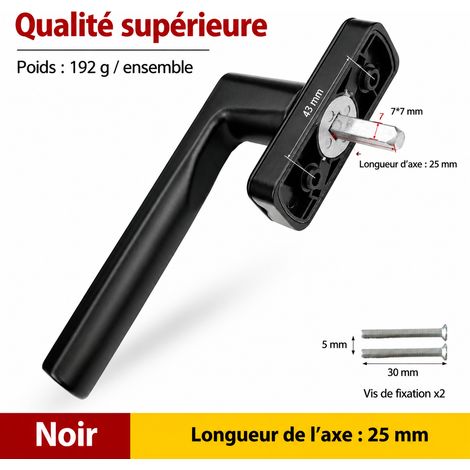 Poignée de crémone pour fenêtre aluminium axe 25 mm noir 25mm 200 g – Livraison gratuite