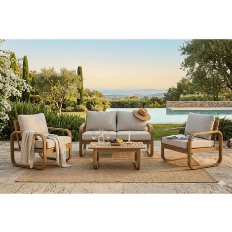 Salon de jardin - Bois d'acacia - 4 personnes - BOHEMIA - Creme (1/5)