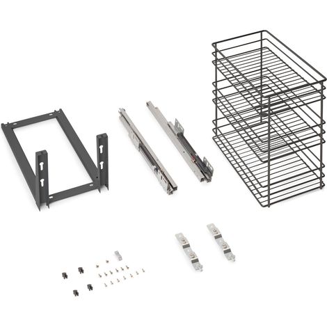 Emuca Carrello estraibile Titane con fissaggio inferiore con chiusura softt, modulo 300mm Acciaio, Grigio antracite