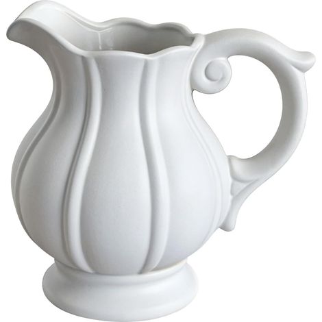 Petit vase vintage avec poignées en céramique blanc vieilli style bohème rustique pour décoration de la maison, salon, entrée, mariage, design de surface en particules, décoration de table, 18,5 cm (1/5)