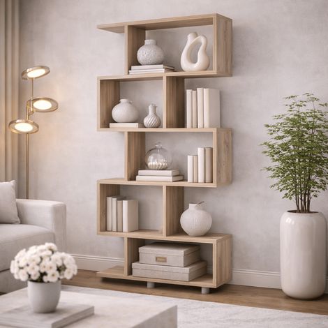 S-förmiges Bücherregal Eiche Melamin Elif 90x156x20 cm