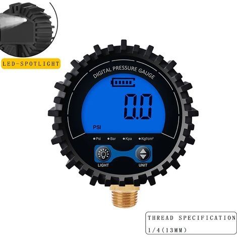 Jauge de pression des pneus numérique de haute précision avec rétro-éclairage, écran LCD, jauge de pression d'air en fil de cuivre (1/5)
