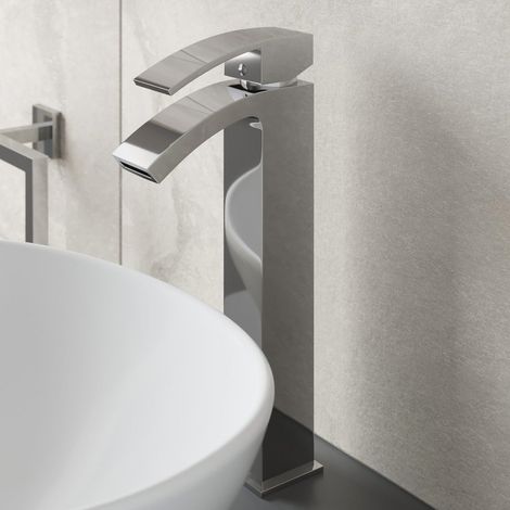 Mono High Rise Tall Basin Sink Mixer Tap Curved Spout Single Lever Handle Chrome
