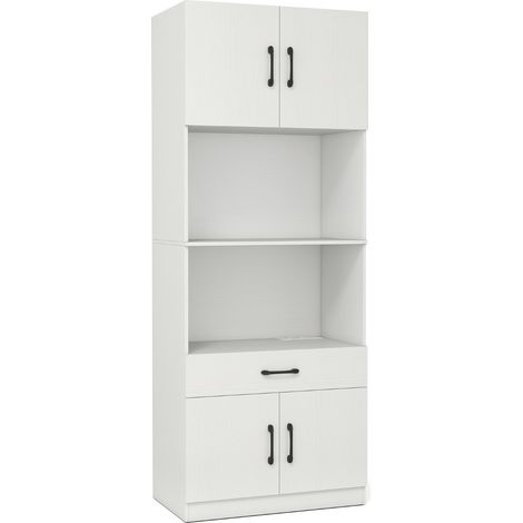 Credenza Mobile alto con 4 ante e 2 ripiani regolabili per sala da pranzo soggiorno, Armadietto dispensa con stazione di ricarica Bianco (1/5)