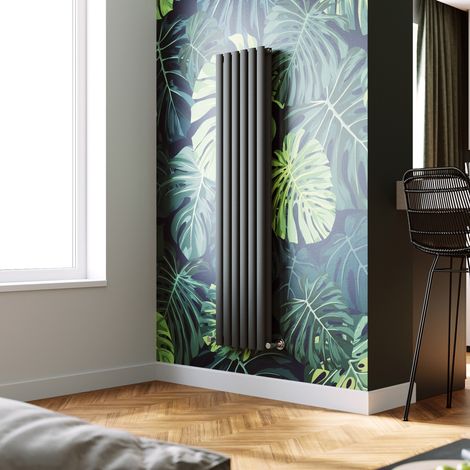 ELEGANT Vertical Radiator 1600 x 354mm Double Panel Designer Anthracite Oval Column Heating Rad (1/5)