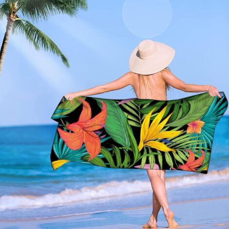 Mikrofaser-Strandtuch, großes Strandtuch 160 x 80 cm, sandabweisend, schnelltrocknend und ultraleicht, aus Mikrofaser für Strand und Freizeit, tragbares Reisehandtuch für Fitness