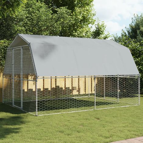 Design In – Cage pour chien en acier galvanisé avec toit en PE – Dimensions 375 x 285 x 230 cm – Maille 70 x 110 mm – Sécurisée avec porte verrouillable - CFW26076 (1/5)