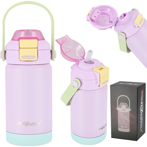 Tazza termica, biberon per bambini con cannuccia e beccuccio, 360 ml - rosa