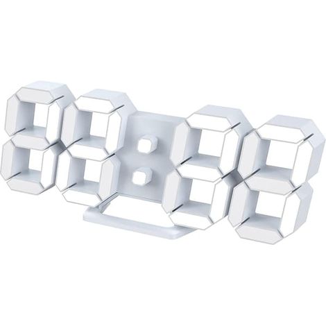 Horloge murale numérique LED 3D blanche, grand réveil lumineux, fonction snooze silencieuse, luminosité réglable, format 12/24 heures (1/5)