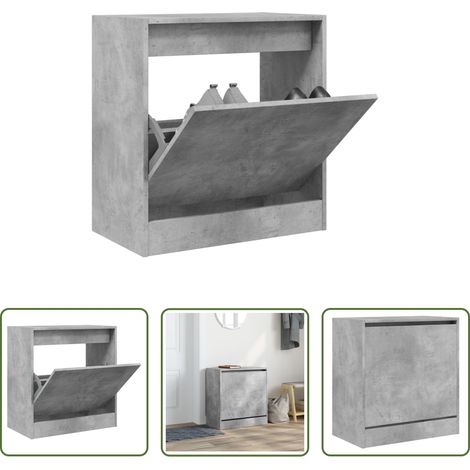 vidaXL Bois d'ingénierie - Armoire à chaussures gris béton 60x34x63,5 cm bois d'ingénierie (1/5)
