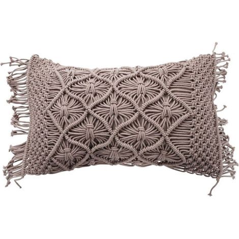 MACRAME - Coussin macramé en coton tressé violet clair 30x50 (1/5)
