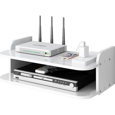 Boîte de rangement murale pour routeur TV multimédia pour décodeurs de câbles, routeurs, télécommandes, consoles de jeux et composants TV (1/5)