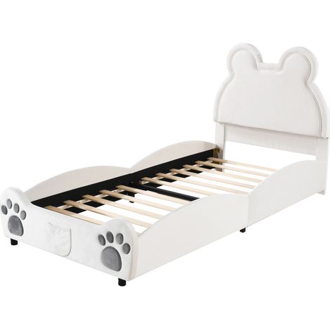 Letto imbottito per bambini a forma di orso 90 x 200 cm in velluto bianco MODENUIT (1/5)