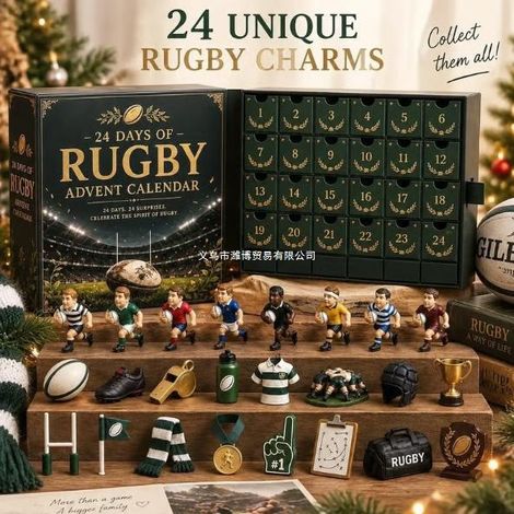 Nouveau calendrier de l'Avent rugby : 24 boîtes surprises uniques en acrylique sur le thème antique