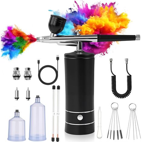 Airbrush Ongle, Air Brush Kit aérographe portable avec compresseur, 950 mAh, rechargeable pour le design des ongles, la décoration de gâteaux, le maquillage, le tatouage et la peinture de modèle (1/5)