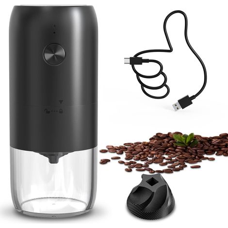 Wiederaufladbare elektrische Kaffeemühle mit Keramikkern und einstellbarem Mahlgrad.
