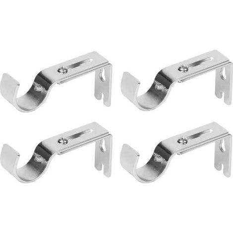 Lot de 4 supports de tringle à rideaux en métal avec fixation murale réglable et vis pour tringles de 20 à 25 mm de diamètre couleur argentée (1/5)