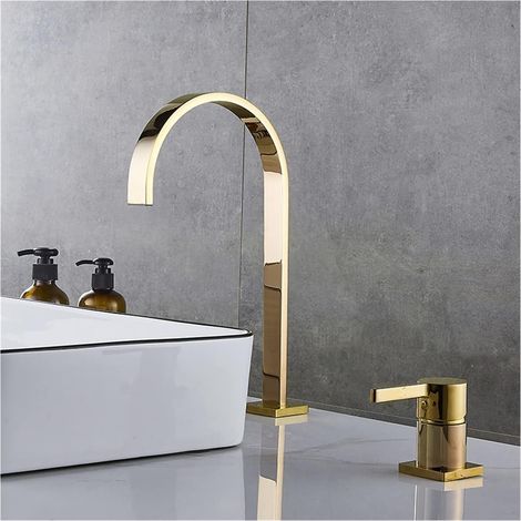 Bassin Robinet Salle de Bain Super Long Tuyau Deux Trous Rose Gold Général Robinet de Salle de Bain Robinet Tap 360 Robinet de Bassin généralisé en Rotation(Gold) (1/5)