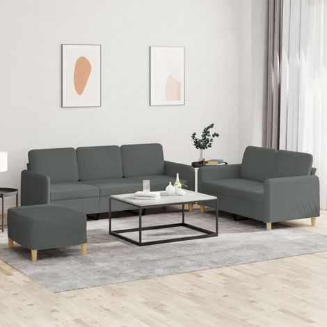3-tlg. Sofagarnitur mit Kissen Dunkelgrau Stoff (1/5)