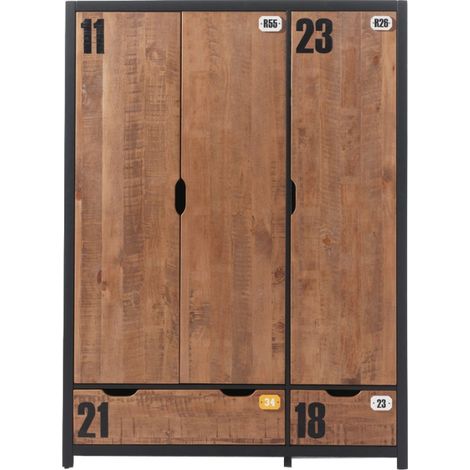 Armoire 3 Portes "Alex" 200cm Marron & Noir (1/2)