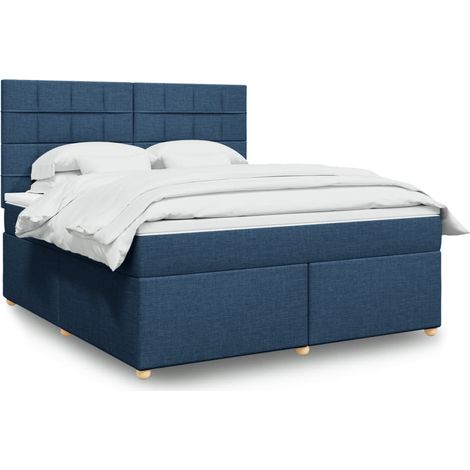 Cama box spring con colchón tela azul 180x200 cm (1/5)