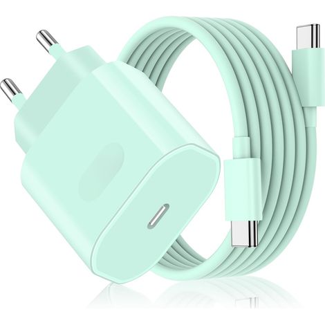 Chargeur Rapide pour iPhone 17/17 Pro/17 Pro Max/17 Air, iPhone 16 15 Pro Max, iPad P ro/Air, Prise Adaptateur Secteur Embout USB C 27 W avec Câble USB-C 2M(Vert)