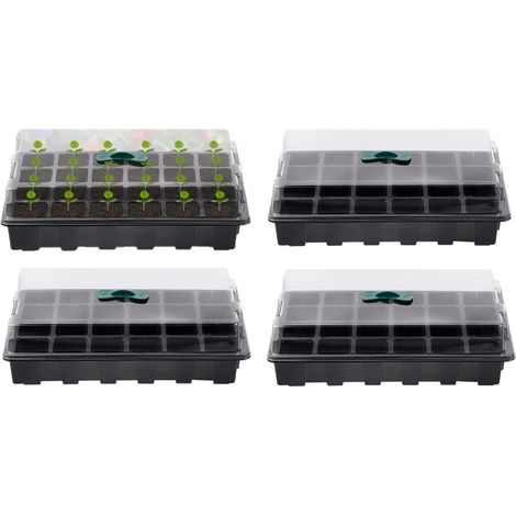 4Pcs Plateau De Semis De Plantes, 24 Cellules Plateau De Pépinière De Semis En Plastique Propagateurs De Graines De Fleurs Avec évents Réglables Pour La Maison De Jardin De Serre Chaude (1/5)