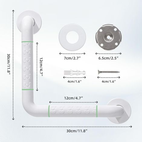 Grab Bars for Seniors, Shower Handle, Stainless Steel Bath Handle, Non-Slip Safety Handle, 30 x 30 cm, Safety Handle, L-shaped Wall Grab Handrail for Toilet, Bathtub, Stair Handrail (1/5)