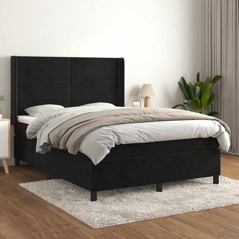 Cama box spring con colchón terciopelo negro 140x190 cm (1/5)