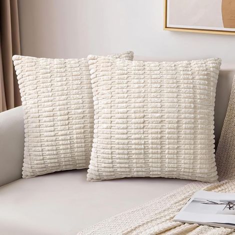 Housses de Coussin 50x50, 2PCS Velours côtelé rayé Boho Housse de Coussin Chambre Salon Maison, Housse Coussin Canapé Lit Jardin Déco Aesthetic Scandinave pour Canapé en Velours Côtelé (1/5)