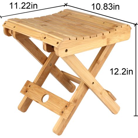 Klappbarer Bambus-Badhocker [29 x 28 x 26 cm] – Stabil, tragbar, umweltfreundlich mit gebogener, kratzfester Oberfläche (1/5)