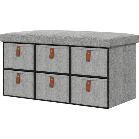Shoe Bench with Seat, Shoe Storage Bench with Cushion 6 Fabric Drawers for Entryway, Hallway, Living Room, Bedroom, Light Grey (1/5)