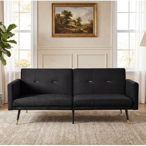 Canapé convertible 2 places 164x89x70 cm en velours noir, gain de place pour salon FloraGrace (1/5)