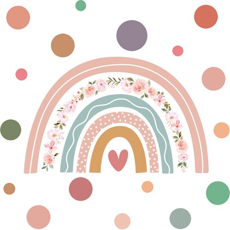 BEBUSINGOTO Un juego de pegatinas de pared con flores de arcoíris, pegatinas decorativas, decoración de pared para dormitorio, baño, sala de estar, oficina. (1/5)