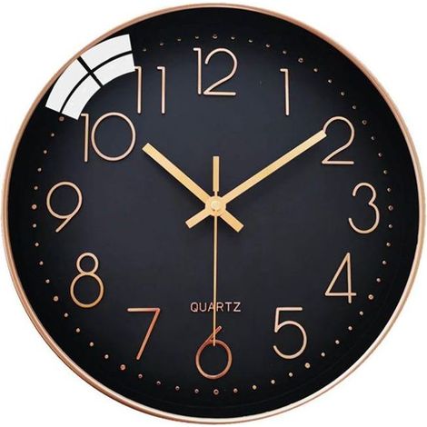 Geräuschlose Wanduhr – Schwarz und Gold, 30 cm, arabische Ziffern, runde Quarzuhr, moderne dekorative Uhr für Wohnzimmer und Schlafzimmer (1/5)
