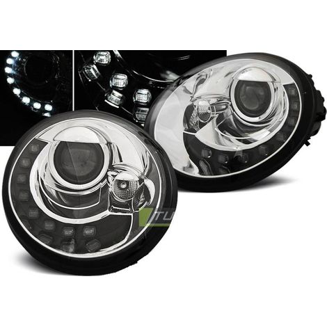 Paire de feux phares VW New Beetle 98-05 Daylight led chrome-27361873 (1/3)