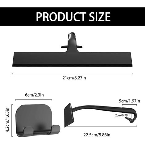 Shower Squeegee Shower Squeegee with Silicone Holder Self-Adhesive Shower Squeegee Silicone Shower Squeegee for Bathroom Window Mirror 21 cm Black (1/4)