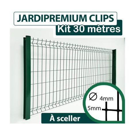 Kit Grillage Rigide Vert 30M - JARDIPREMIUM CLIPS  - Fil 4/5mm - 1,23 mètre