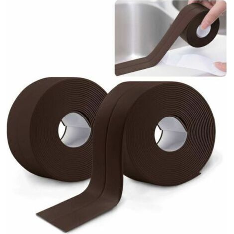 Rouleau d'étanchéité,2 Rouleaux Bande Etancheite Autocollante Imperméable, PVC Ruban Adhesif de Scellage Mural,Douche,Toilette,Cuisine,Salle de Bains (Marron) (1/4)