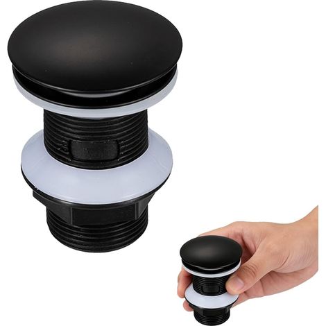 Bonde pop-up universelle sans trop-plein pour lavabo et évier, noir mat, fonction clic-clac, montage facile, bouchon de vidange en laiton, design élégant pour salle de bain (1/5)