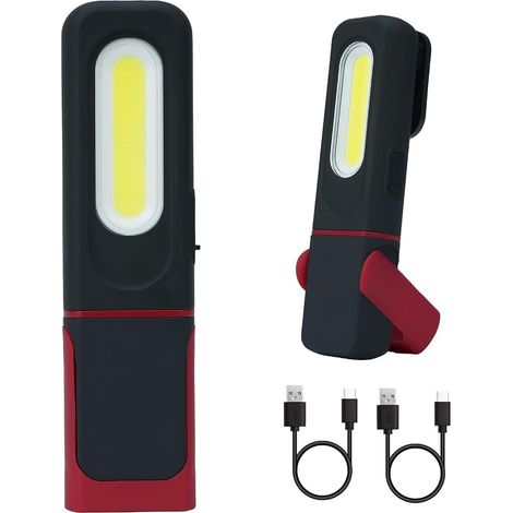 Linternas de trabajo LED COB magnéticas recargables, iluminación para taller de 350 lúmenes, gancho giratorio de 360°, 4 modos, linterna para reparación de automóviles y camping - 2 unidades - Negro y (1/5)