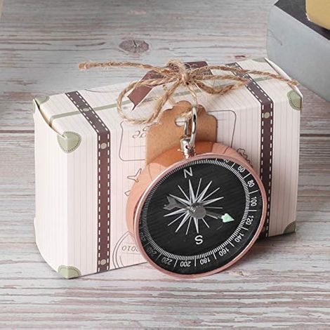 20 boîtes à bonbons, coffret de boîtes cadeaux sur le thème du voyage pour mariage, boîtes à bonbons avec boussole et étiquettes kraft pour la décoration des cadeaux de mariage (or rose) (1/5)